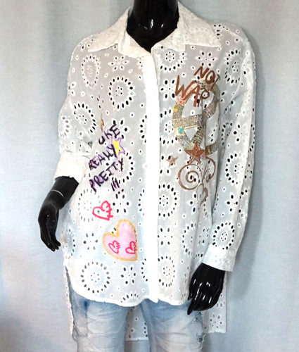 Boho lochstickerei hemd bluse - lochstickerei,