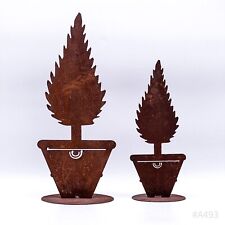 2x Edelrost Pflanze Tanne in Blumentopf Metall Gartendeko Dekofigur (2 Größen)