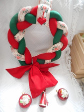 ?Weihnachtskranz 35 cm geflochtenen Stoffkranz weiß grün rot Skandinavisch