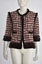 CHANEL ? Jäckchen - edler Blazer Jacke Bouclé Seide Kaninchenfell  FR 42 DE 40