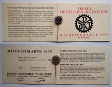 Verein Deutscher Ingenieure VDI, Mitgliedskarte und Ehrennadel, um 1935
