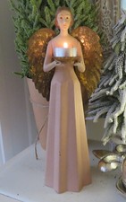 Engel Kerzenhalter Engelfigur  Handbemalt rosè 36 cm  Shabby Meander Metall
