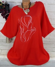 ITALY Shirt Tunika Bluse Sweatshirt Longshirt Top Oversize Rot XXL 50 52 54