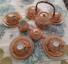 Japanisches Teeservice Geisha mit Litophanie im Tassenboden 