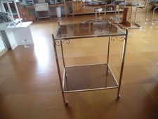 Beistelltisch, Teetisch, Servierwagen mit Messingrahmen + 2 getönten Glasplatten