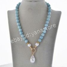 Natürlich Aquamarin Edelstein Perlen Weiß Keshi Barock Perle Anhänger Halsketten