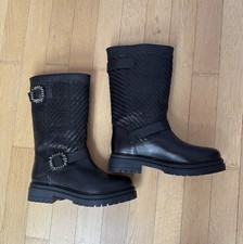 Coral Blue Stiefel Biker Boots, Größe EUR 40 Leder Schwarz Geflochten  NEU