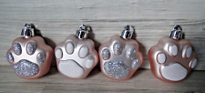 4 Christbaumkugeln-Hunde/Katzen Pfoten-rosa, weiß, silber--Baumschmuck-4,5 cm
