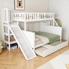 Etagenbett Kinderbett 90x200 + 140x200 cm Hochbett mit Rutsche Ausziehbar Bett
