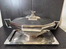 Tafelsilber antik Terrine incl. Tablett schwere Hotelsilber Qualität Art Deco
