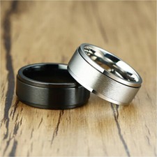 Drehring Edelstahl gebürstet Spinner Ring drehbar Schwarz Silber Damen Herren