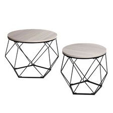 B-Ware Couchtisch-Set MCW-L37, Kaffeetisch, Metall Holz, Eiche-grau-Optik