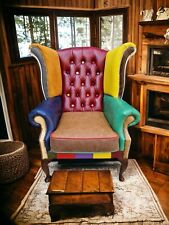 CHESTERFIELD OHRENSESSEL Designer Modell  - LEDERSESSEL MIT PATCHWORK __________