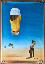 Poster Plakat Bier Werbung Bar Kneipe Deko - Wanderer Wüste - Design 50er 60er 