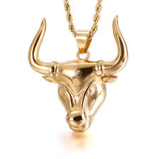Damen, Herren ausgeprägter Anhänger Edelstahl Kuh Kopf  Halskette 316L Biker