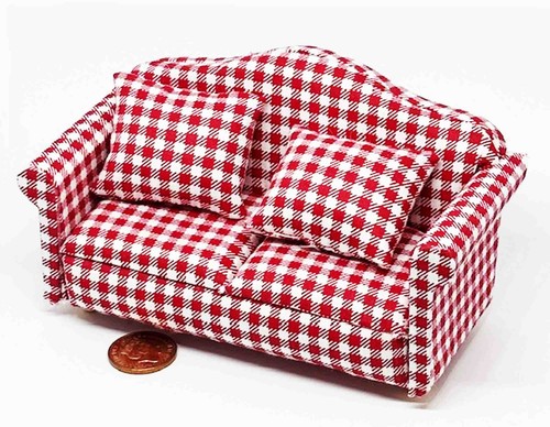 Puppenstube sofa rot - puppenstube, kariert