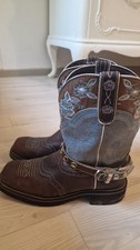 Justin Square Toe Western Boots 10B / 42 Braun Blau Bling Bling Cowboy Stiefel