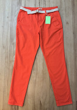 Neu Esprit Baumwoll Stretch Chino Hose Mit Gürtel Gr. 38/32 Orange