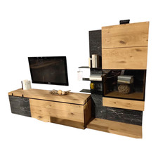 Voglauer Wohnwand V-Rock Alteiche Rustiko Steinakzent Alpengranit Schwarzgrau