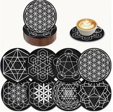8 im Set Untersetzer aus Holz für Kaffee Getränke  Blume des Lebens Lebensblume