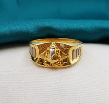 Schlichter massiver 22K Gold Ring Unisex Ganesh Rhodium Echtgold Halloween Ri...