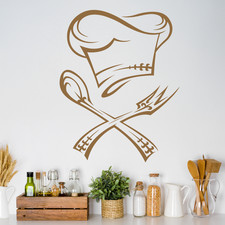 Wandtattoo Küche Kochmütze mit Besteck Symbol Koch Küchendeko Küchentattoo