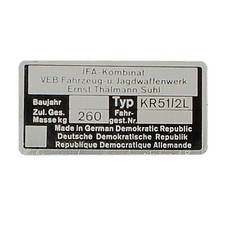 Typenschild Blanko für Simson KR51/2L | Originalgetreues Ersatzteil