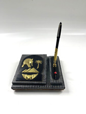 Stifthalter Schreibtisch Set Leder im Schlangendruck anthrazit Ägypten Pharao