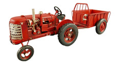 Traktor SCHLEPPER + HÄNGER Modell BLECHMODELL Oldtimer ROT DEKORATION  JMA269.1