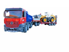 Bruder 03621 MB Arocs Kipper  + Radlader 02430 + Tieflader mit Dolly
