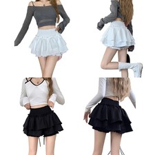 Damen Kostüm Sommer Shorts Elastisch Rock Täglich Puff Ruffled Lolita Trim Bund