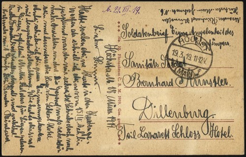 Feldpost 1919 - i.wk,