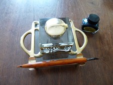 JUGENDSTIL Tintenfass Tablett Goldfluss Krlstall 1100 g 19 cm Griffe Damen