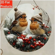 Holzschild Weihnachten Winter Vögelchen auf Mistelzweig Türschild