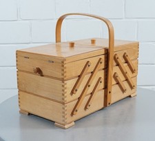 Holz Nähkasten Handarbeitskasten Zieharmonika ausziehbar 3 Ebenen Vintage