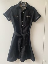 BARBOUR Kleid Schwarz Skater Emo Check Cotton  10 S 34 36 Mini Gürtel