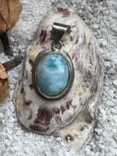 Larimar Anhänger echter Edelstein, Heilstein in 950 Silber gefasst.      #351