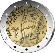 Italien 2 Euro 2025 Amerigo Vespucci Weltreise des Segelschulschiffs bfr lose