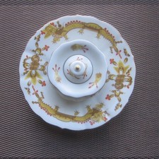 Meissen Tintenfass gelber Drache Teller 14,5 cm Fass 7cm 1.Wahl Knaufzeit