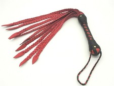 Peitsche 9 zügig schweres Leder 70cm schwarz/rot