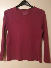 Damen Langarmshirt Gr.40 dunkles Pink 100% BW Rundhals Feinripp Thomas Lloyd