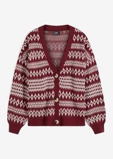 Cardigan mit Norweger-Muster Gr. 40/42 Ahornrot Wollweiß Damen Strickjacke Neu*