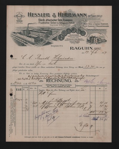 Raguhn rechnung 1907 - rechnung, hessler