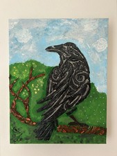 Acrylbild Rabe, selbstgemalt, Arcylfarbe, Strukturpaste auf Leinwand
