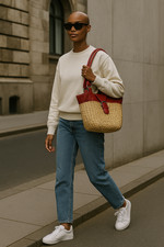 Vintage Korbtasche mit rotem