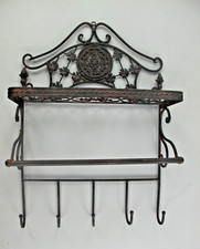 Metall Regal Handtuchhalter mit Ablage, 5 Haken Nostalgie Landhausstil H 58,5cm