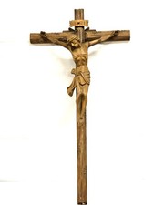 antikes großes Holzkreuz Kruzifix Lindenholz handgeschnitzt 1. H. 20. Jh