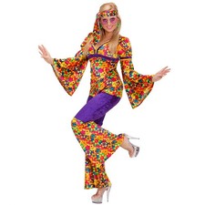 70er Jahre Hippie Damen Kostüm Flower Power Mode Hippiekostüm Woodstock Outfit