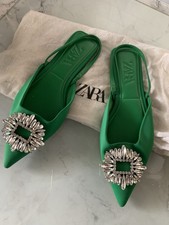 Zara Slingbacks Sandale Pumps Spange Schuhe  Gr 37 ? grün NEU   