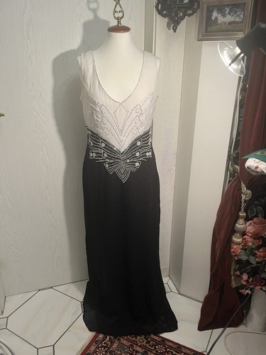 Abendkleid schwarz weiß lang
